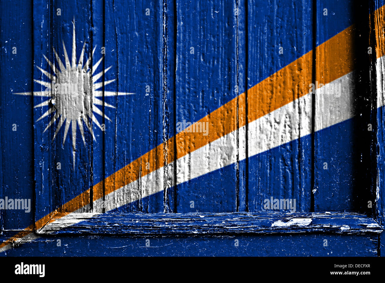Bandiera delle Isole Marshall dipinta su un telaio in legno Foto Stock
