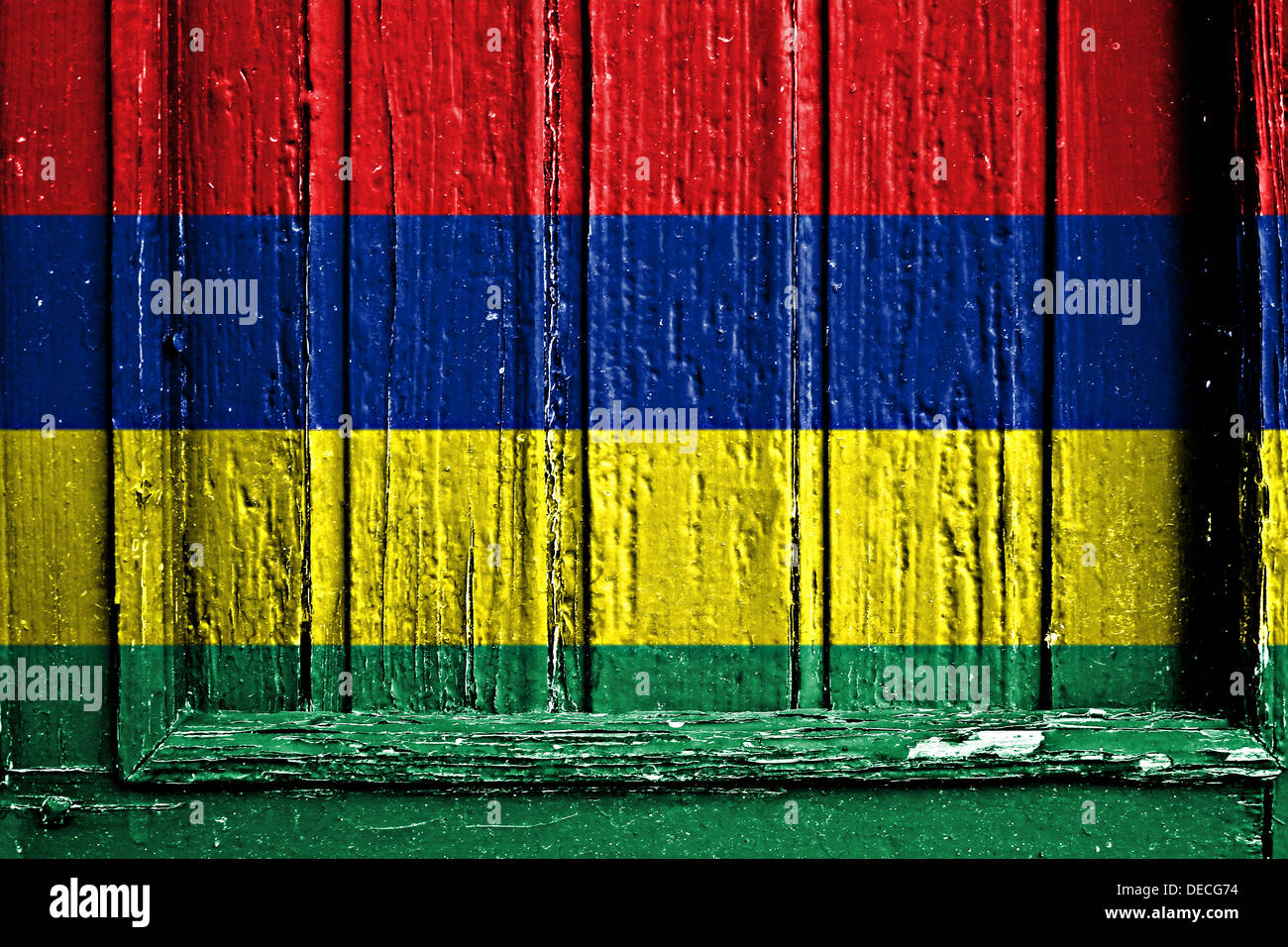 Bandiera di Mauritius dipinta su un telaio in legno Foto Stock
