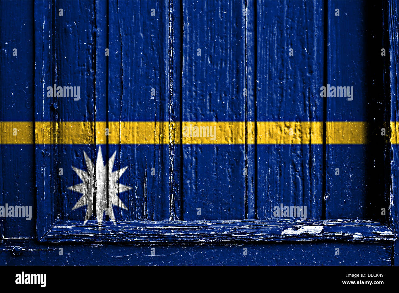 Bandiera di Nauru dipinta su un telaio in legno Foto Stock
