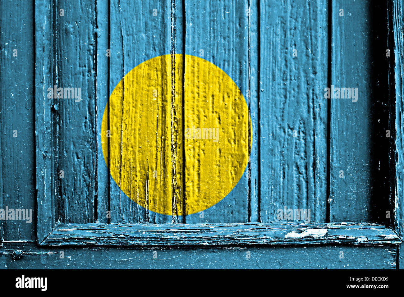 Bandiera di Palau dipinta su un telaio in legno Foto Stock