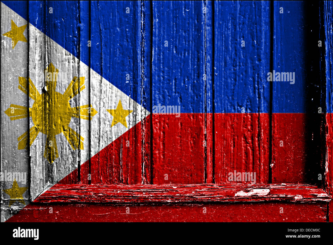 Bandiera delle Filippine dipinta su un telaio in legno Foto Stock