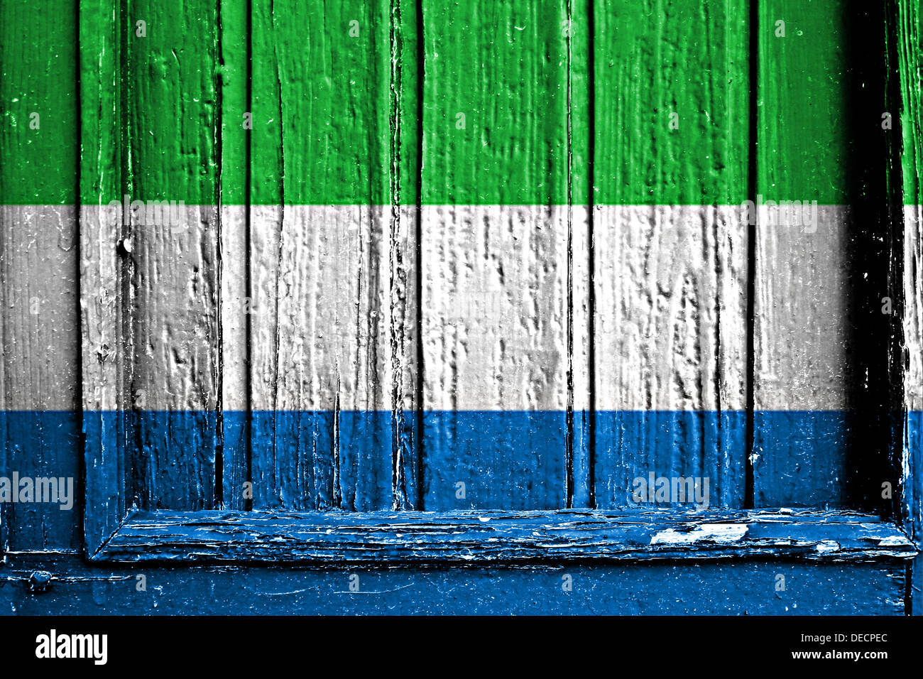 Bandiera della Sierra Leone dipinta su un telaio in legno Foto Stock