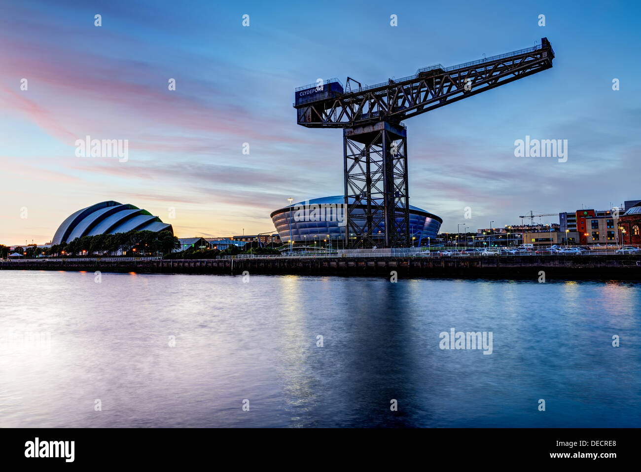 Clyde River View al tramonto, Glasgow, Scotland, Regno Unito Foto Stock