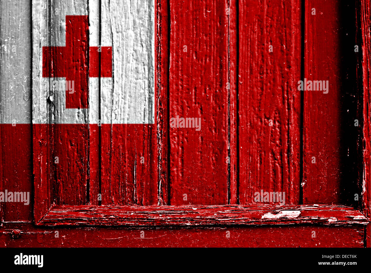 Bandiera di Tonga dipinta su un telaio in legno Foto Stock