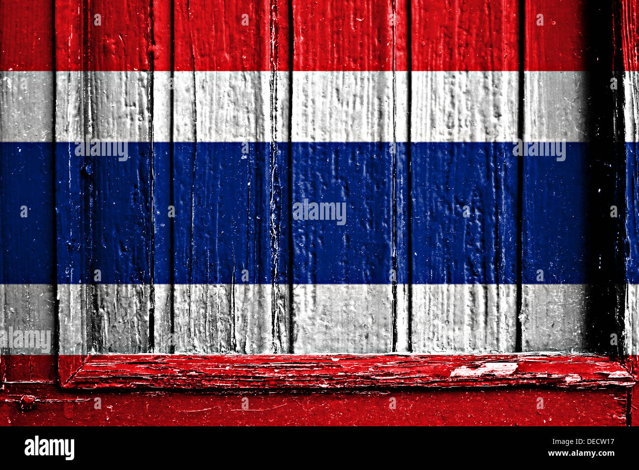 Bandiera della Thailandia dipinta su un telaio in legno Foto Stock