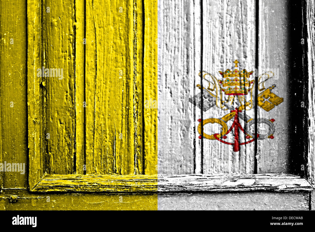 Bandiera di stato vaticano dipinta su un telaio in legno Foto Stock