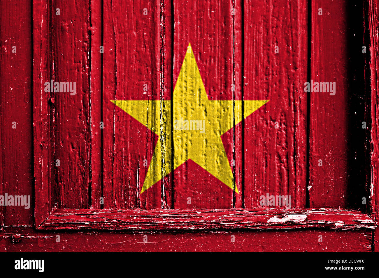 Bandiera del Vietnam dipinta su un telaio in legno Foto Stock