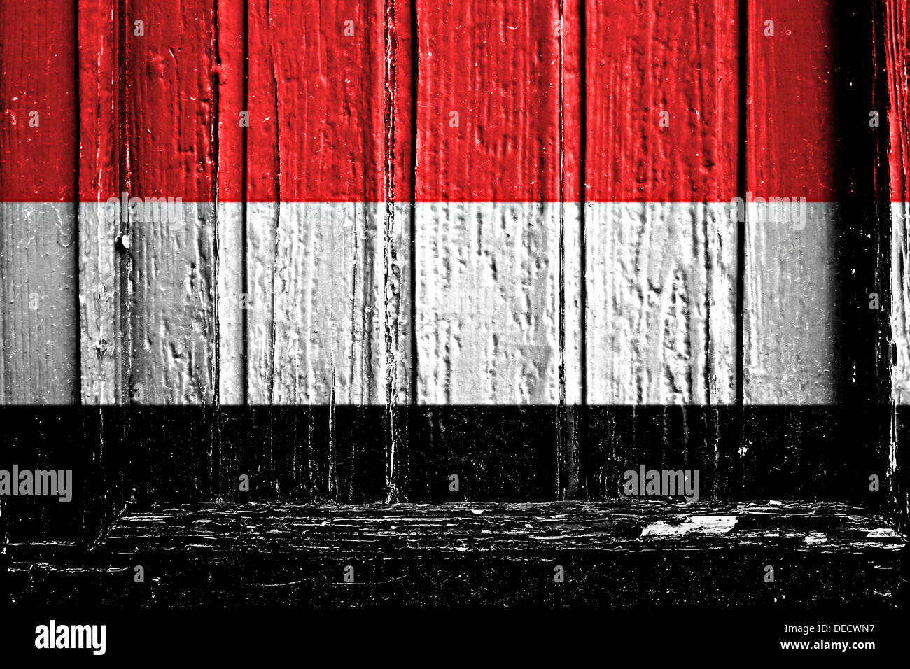 Bandiera dello Yemen dipinta su un telaio in legno Foto Stock