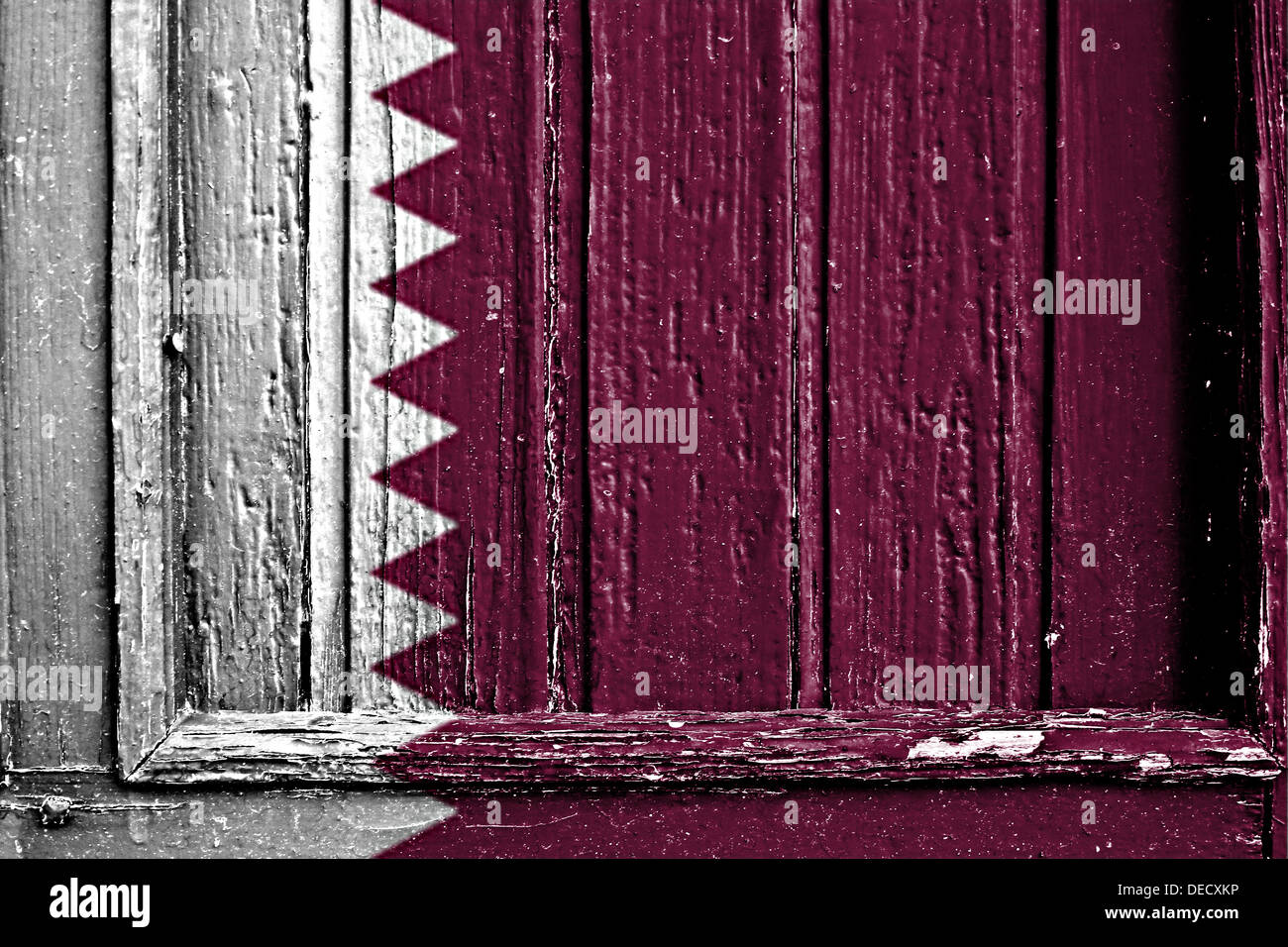 Bandiera del Qatar dipinta su un telaio in legno Foto Stock