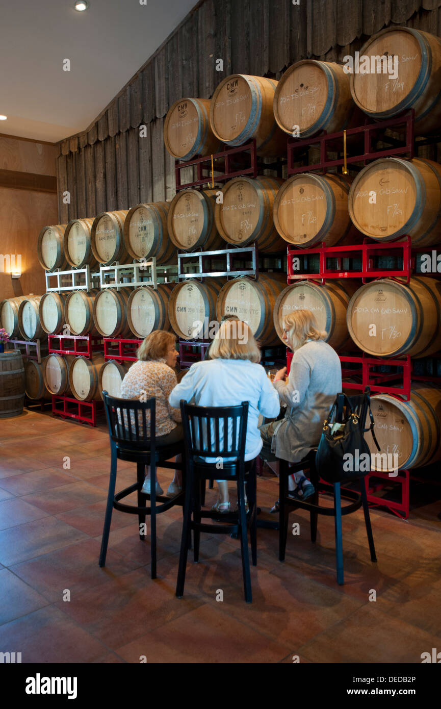 Stati Uniti d'America, New Jersey NJ Cape May cantina e vigneti a sud del Jersey Shore tre donne la degustazione di vino Foto Stock