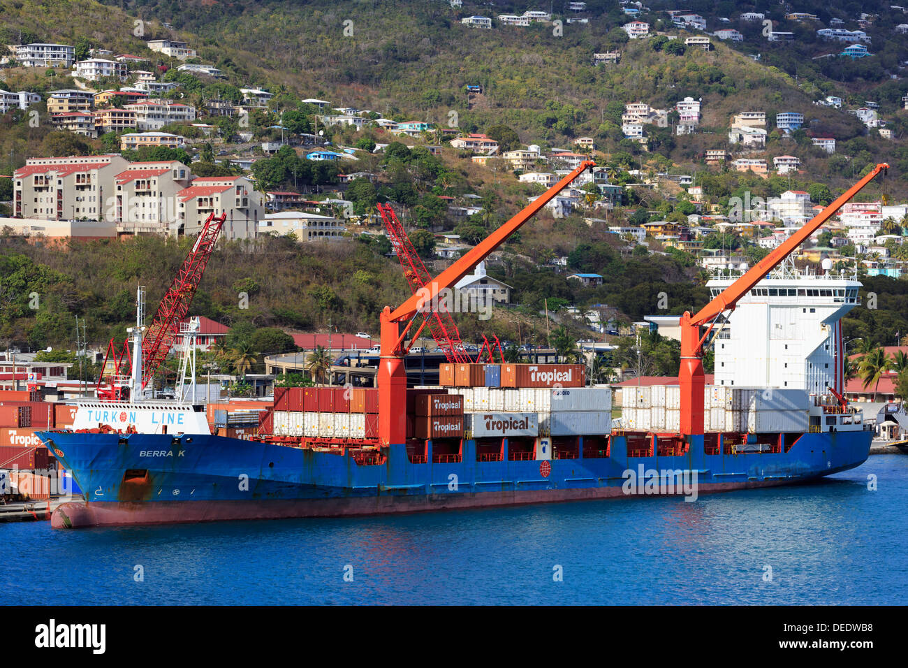 Contenitore porta in Crown Bay, Charlotte Amalie, san Tommaso, Stati Uniti Isole Vergini, West Indies, dei Caraibi e America centrale Foto Stock