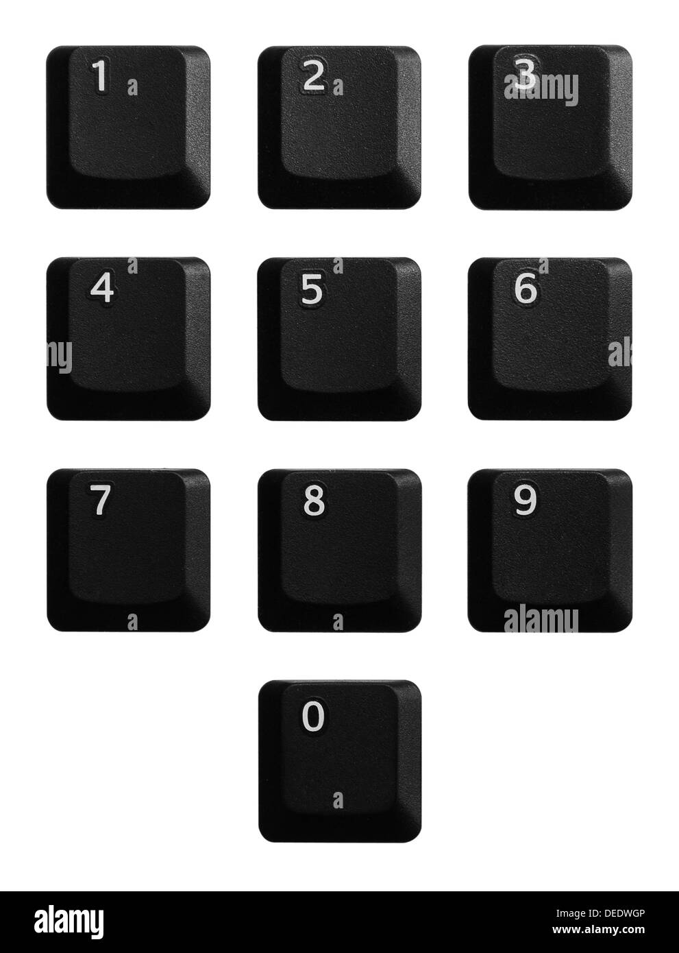 I numeri del tastierino numerico di una tastiera nera. Isolato su bianco. Percorso di clipping incluso. Foto Stock