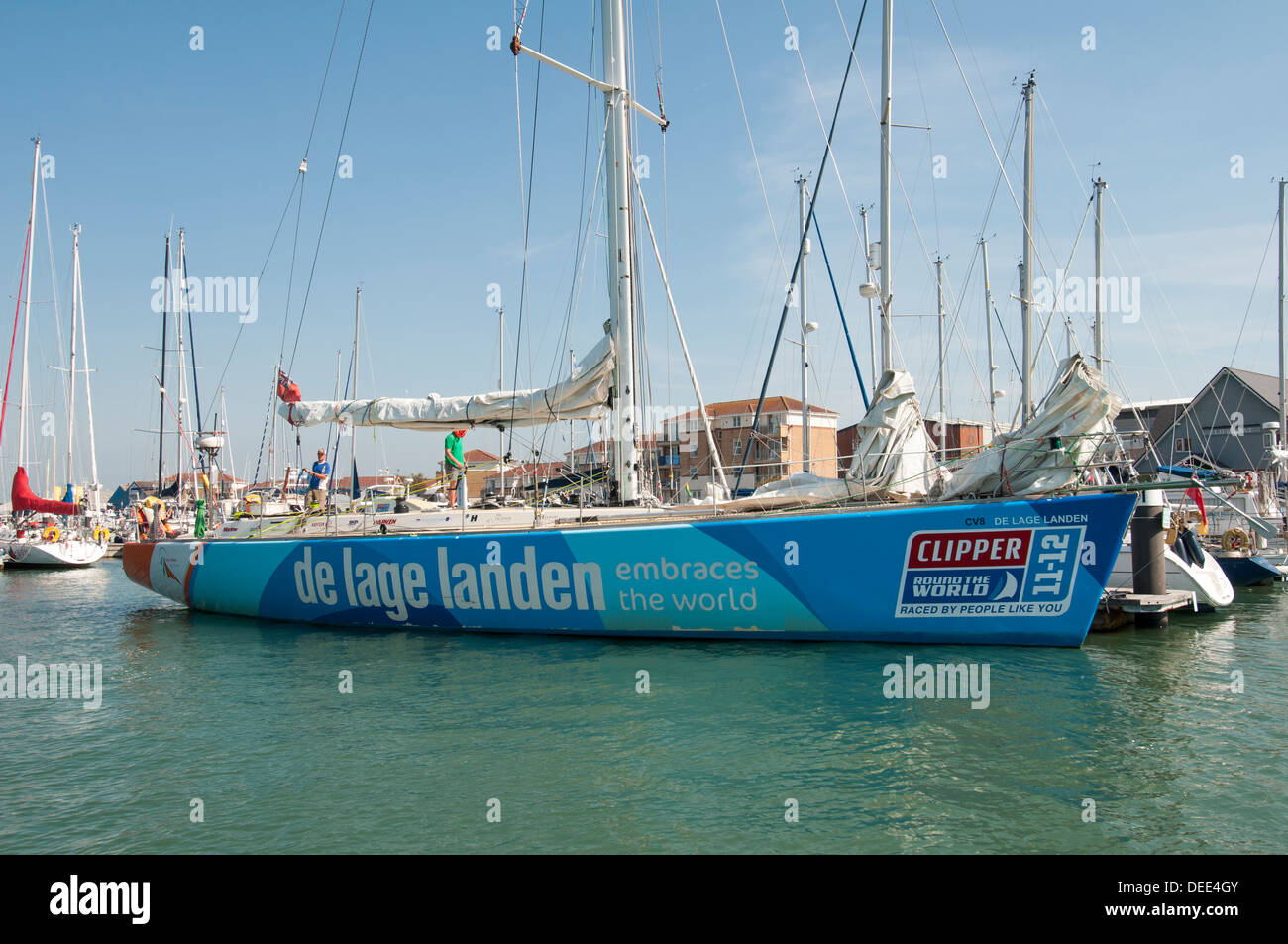 De Lage Landen sponsorizzato in tutto il mondo clipper sailing yacht ormeggiati a Cowes Foto Stock