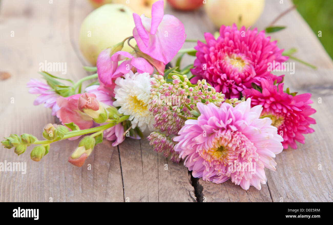 Autunno - stagionale still-life impostato su ruvida la superficie di legno Foto Stock