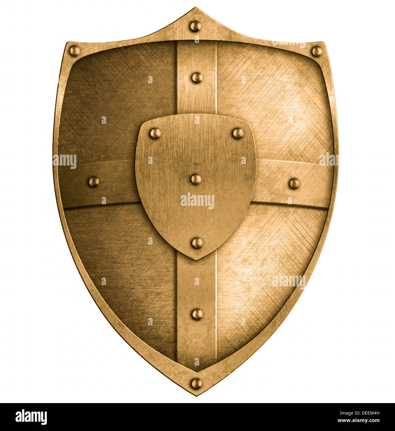 Il bronzo la protezione in metallo isolato su bianco Foto Stock