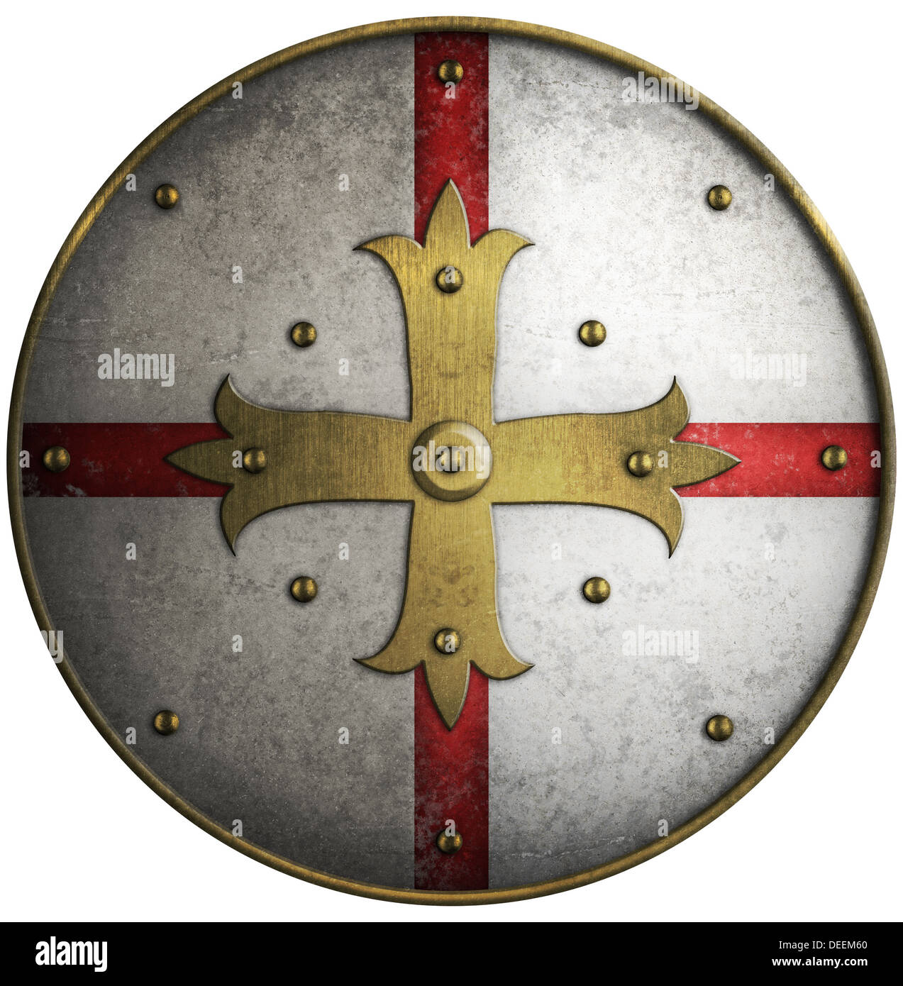 Round scudo medievale con croce dorata Foto Stock