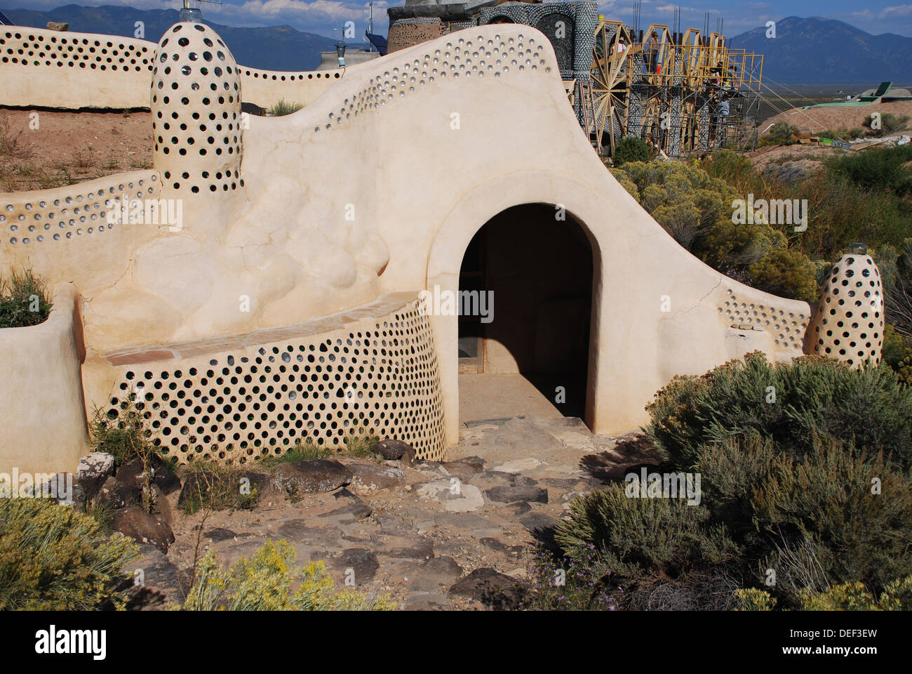 EARTHSHIP comunità riciclato, UAT NM Foto Stock