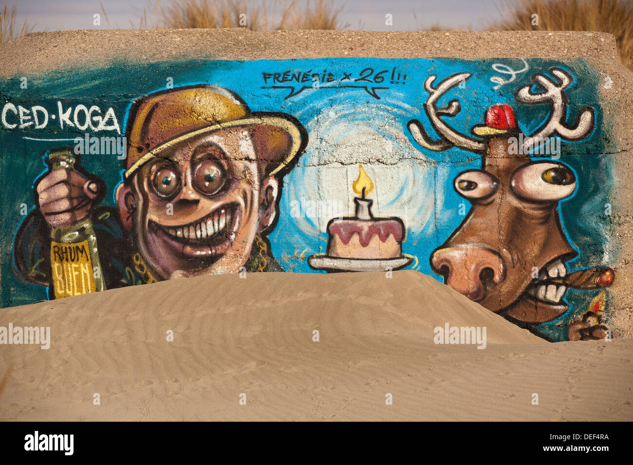A lato della spiaggia di arte dei graffiti con un tema stagionale Foto Stock