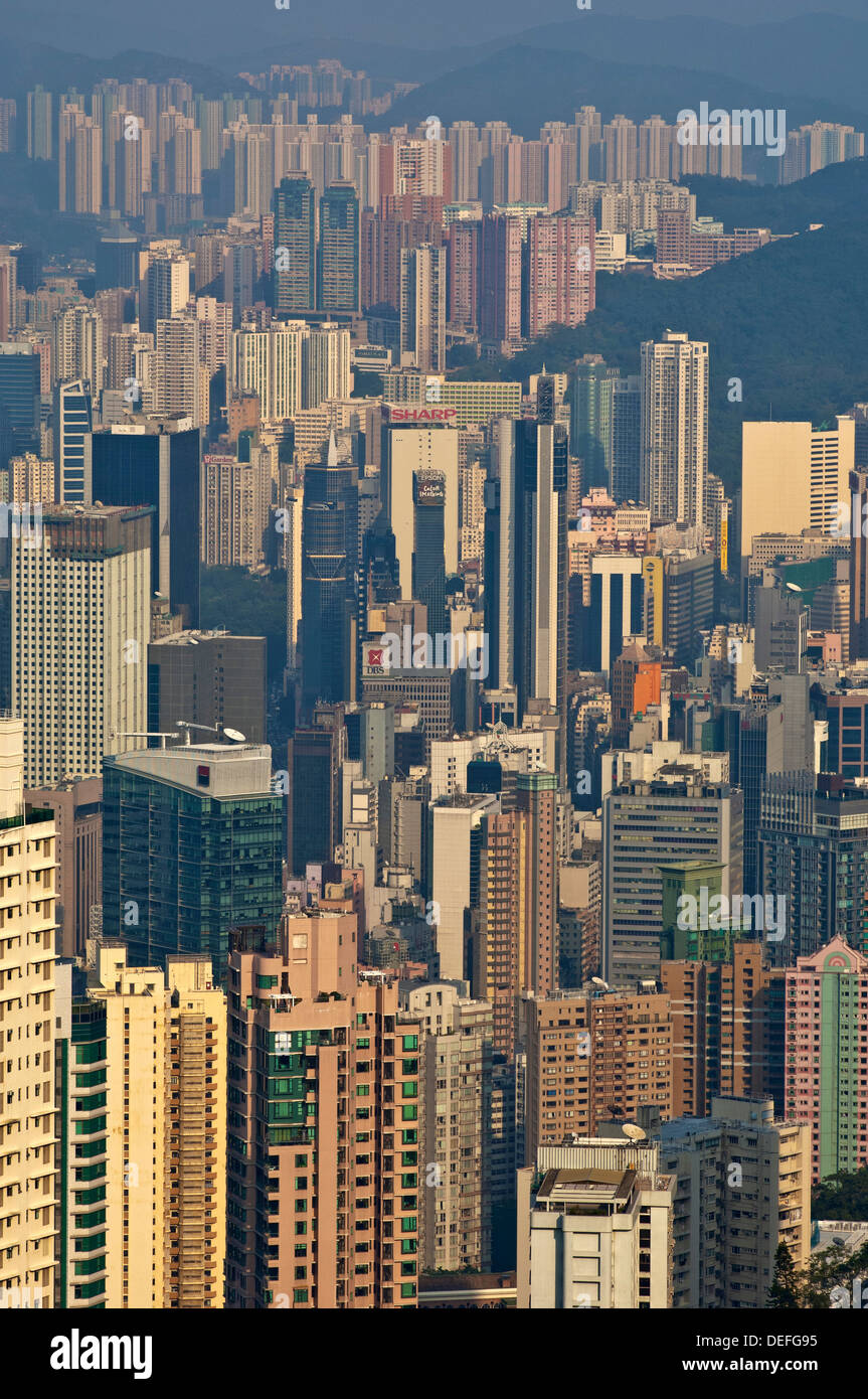 Grattacieli, mare di case, il distretto centrale, Hong Kong, l'Isola di Hong Kong, Hong Kong, Cina, Repubblica Popolare di Cina Foto Stock