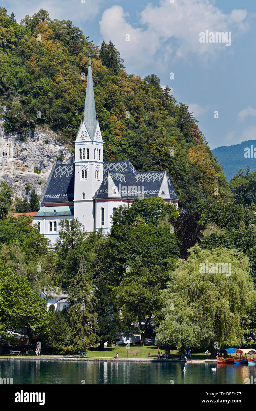 Chiesa di Bled Lago di Bled Bled, Alta Carniola, Slovenia Foto Stock