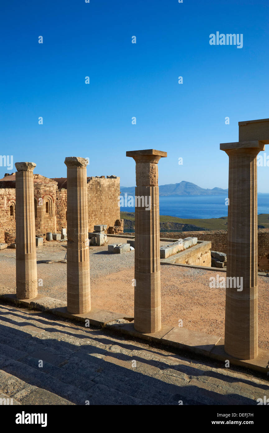 Acropoli di Lindos, RODI, DODECANNESO, isole greche, Grecia, Europa Foto Stock