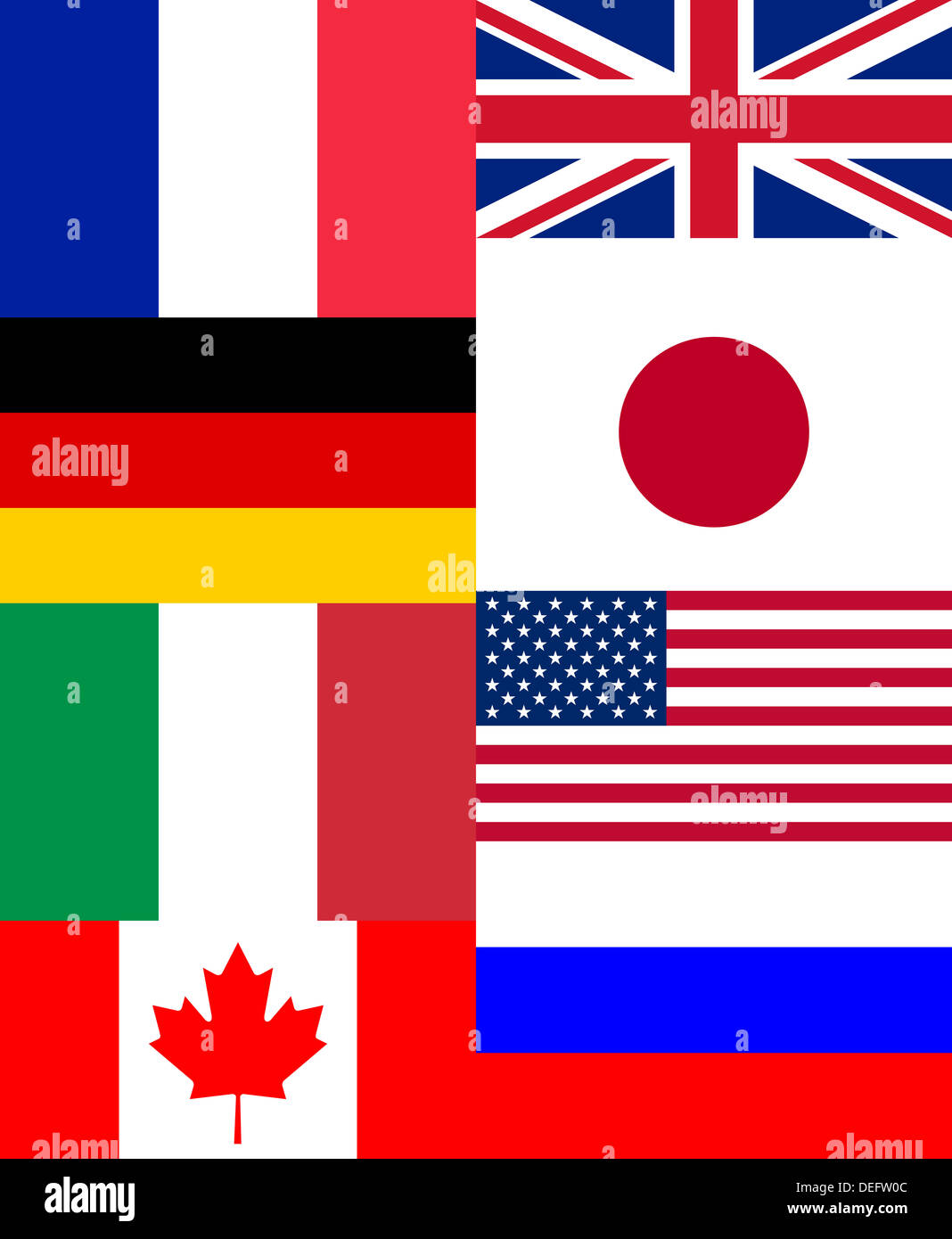 Bandiere nazionali dei paesi del G8 Foto Stock