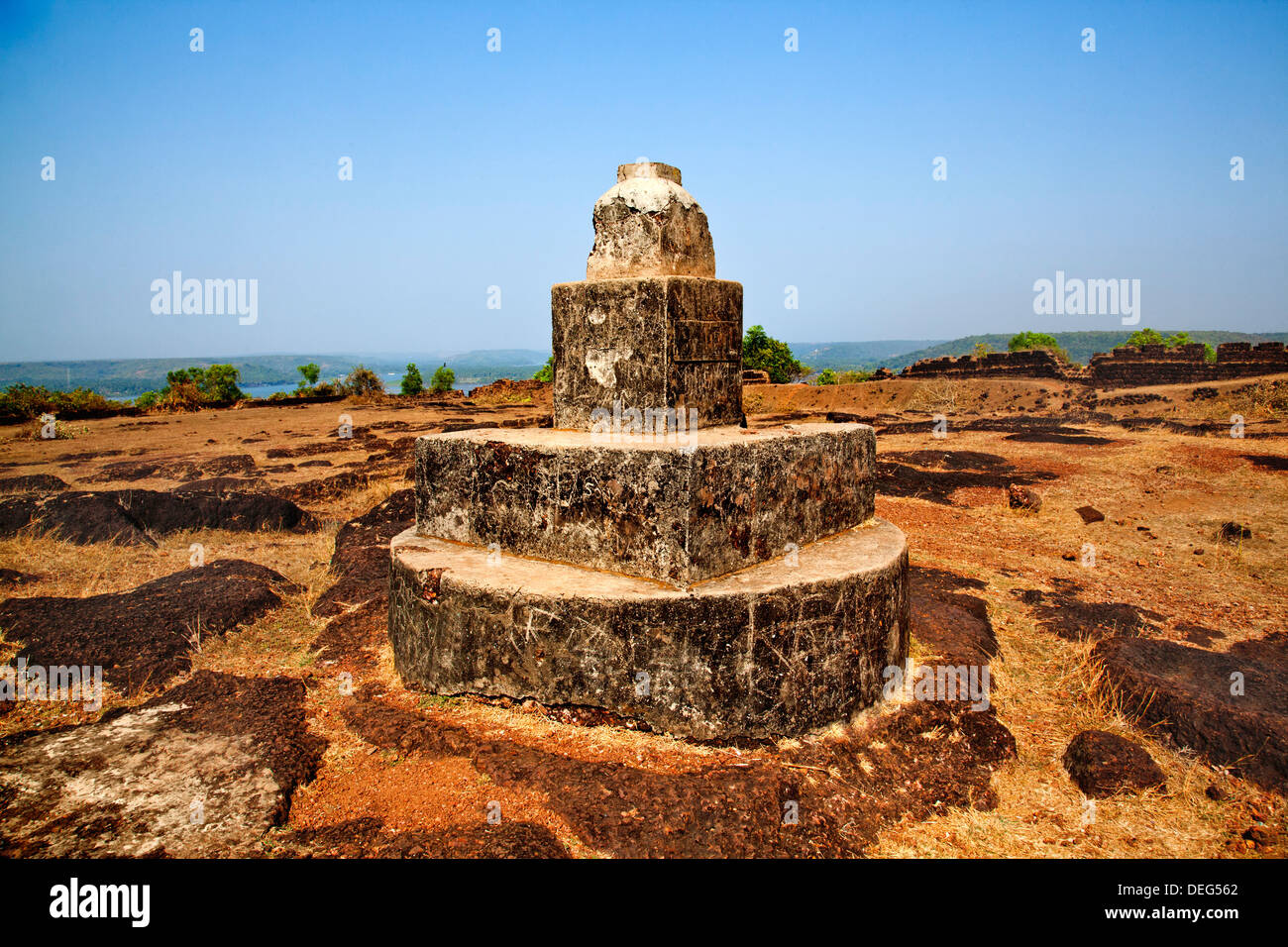 Rovine del Chapora Fort, Vagator Beach, Vagator, Bardez, Goa nord, Goa, India Foto Stock