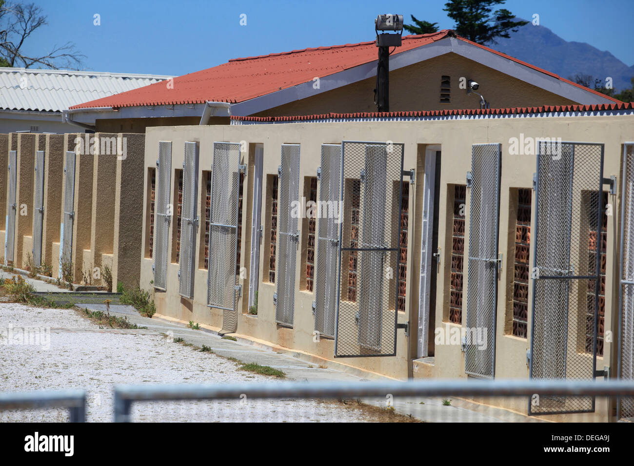 Nelson Mandela della cella di Robben Island, dove era tenuto prigioniero, vicino a Città del Capo, Sud Africa. Foto Stock