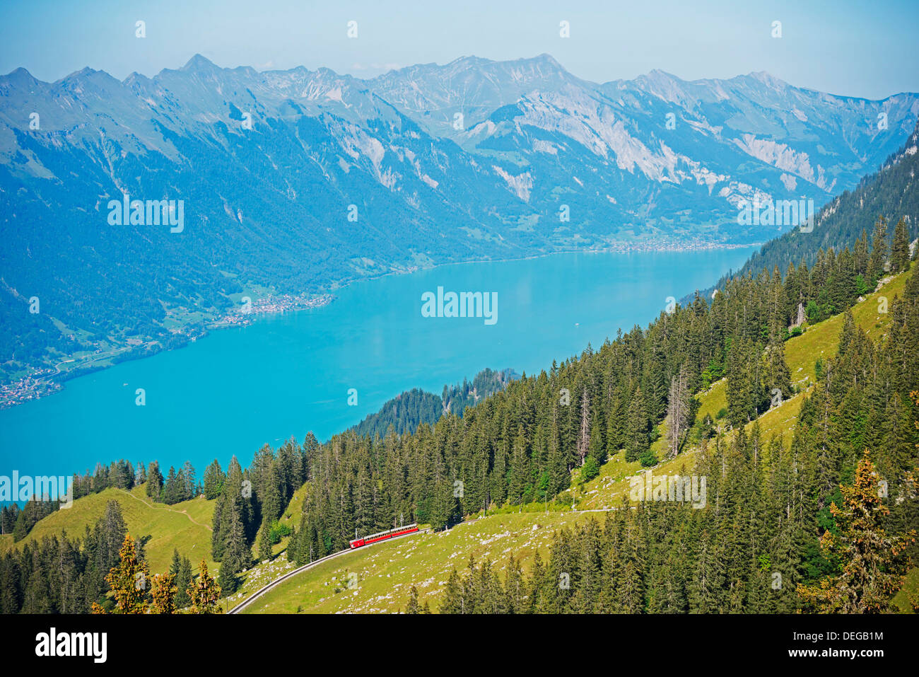 Vista sul lago di Interlaken da Schynige Platte, Oberland bernese, alpi svizzere, Svizzera, Europa Foto Stock