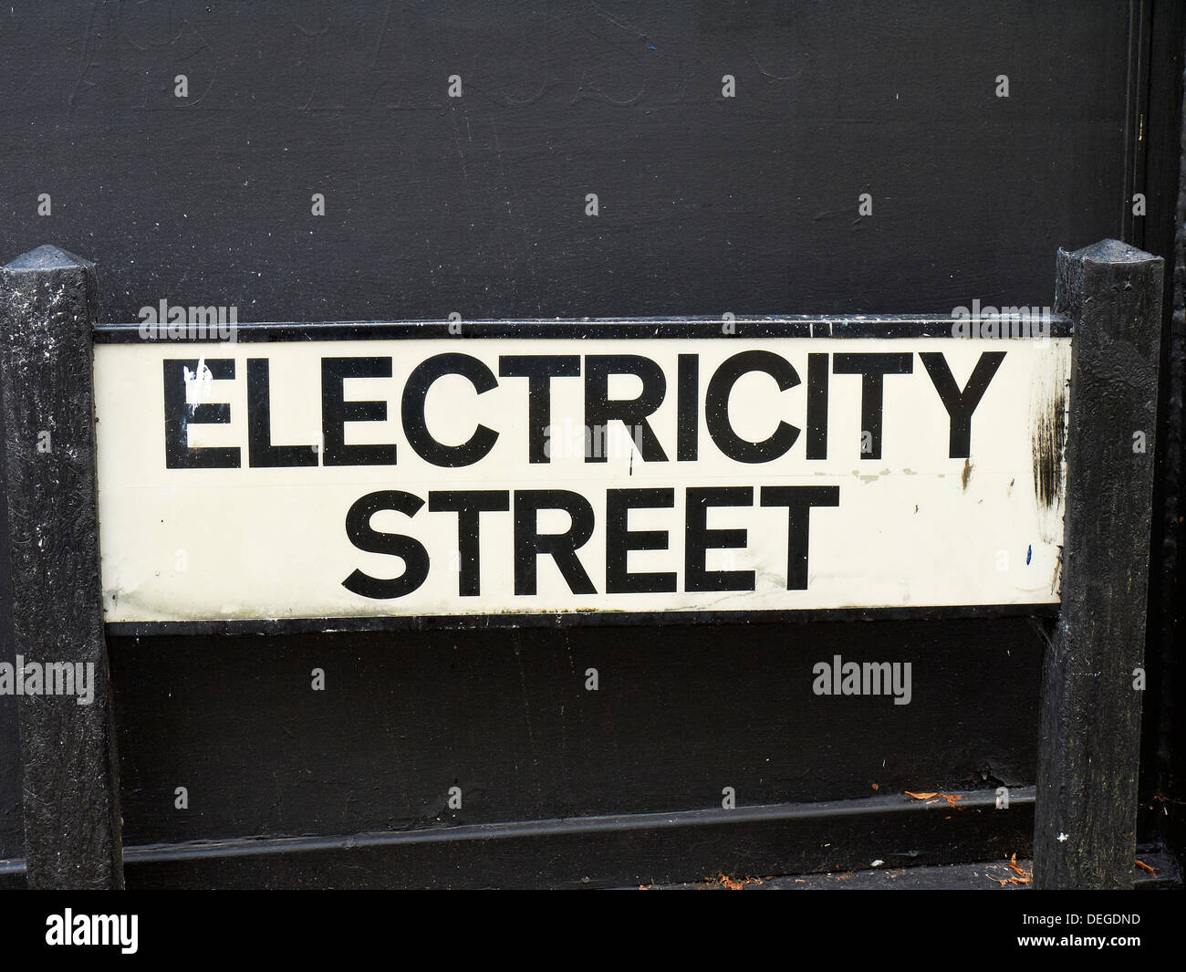 Elettricità il nome della strada in Crewe Cheshire Regno Unito Foto Stock