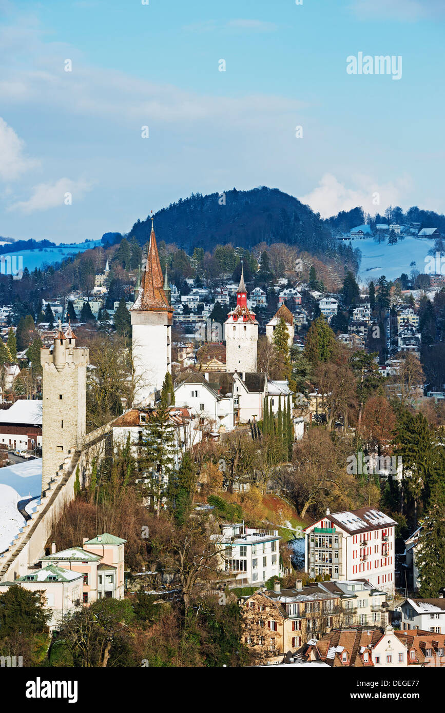 Vecchie mura della città, Lucerna, Svizzera, Europa Foto Stock