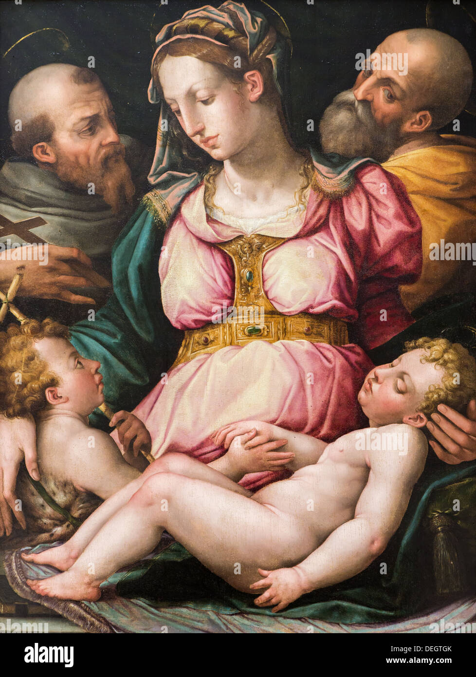 Xvi secolo - La Santa Famiglia con il giovane San Giovanni Battista e di San Francesco di Assisi, intorno a 1550 - Giorgio Vasari Foto Stock