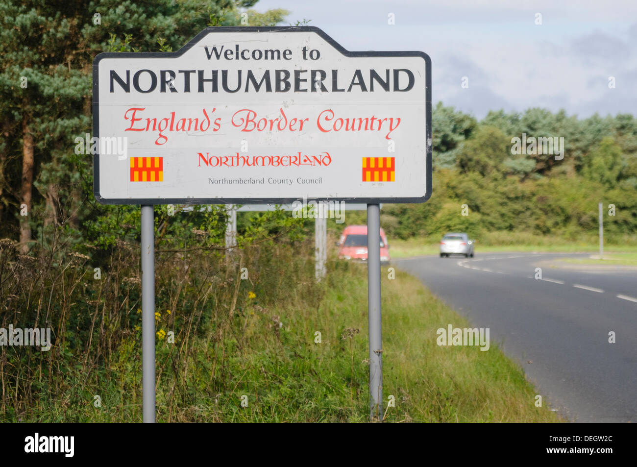 "Benvenuti in Northumberland' cartello stradale Foto Stock