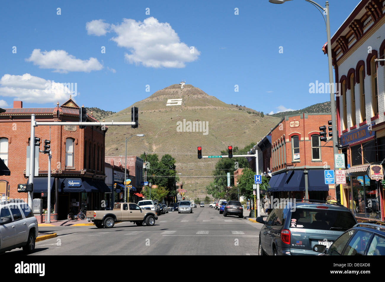 Vista generale di salida, Colorado dove la statale 291 passa attraverso la città. Foto Stock