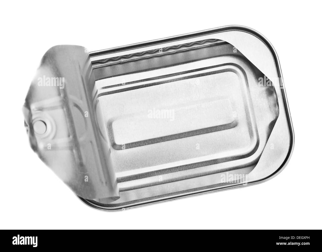 In metallo può closeup isolato su bianco Foto Stock