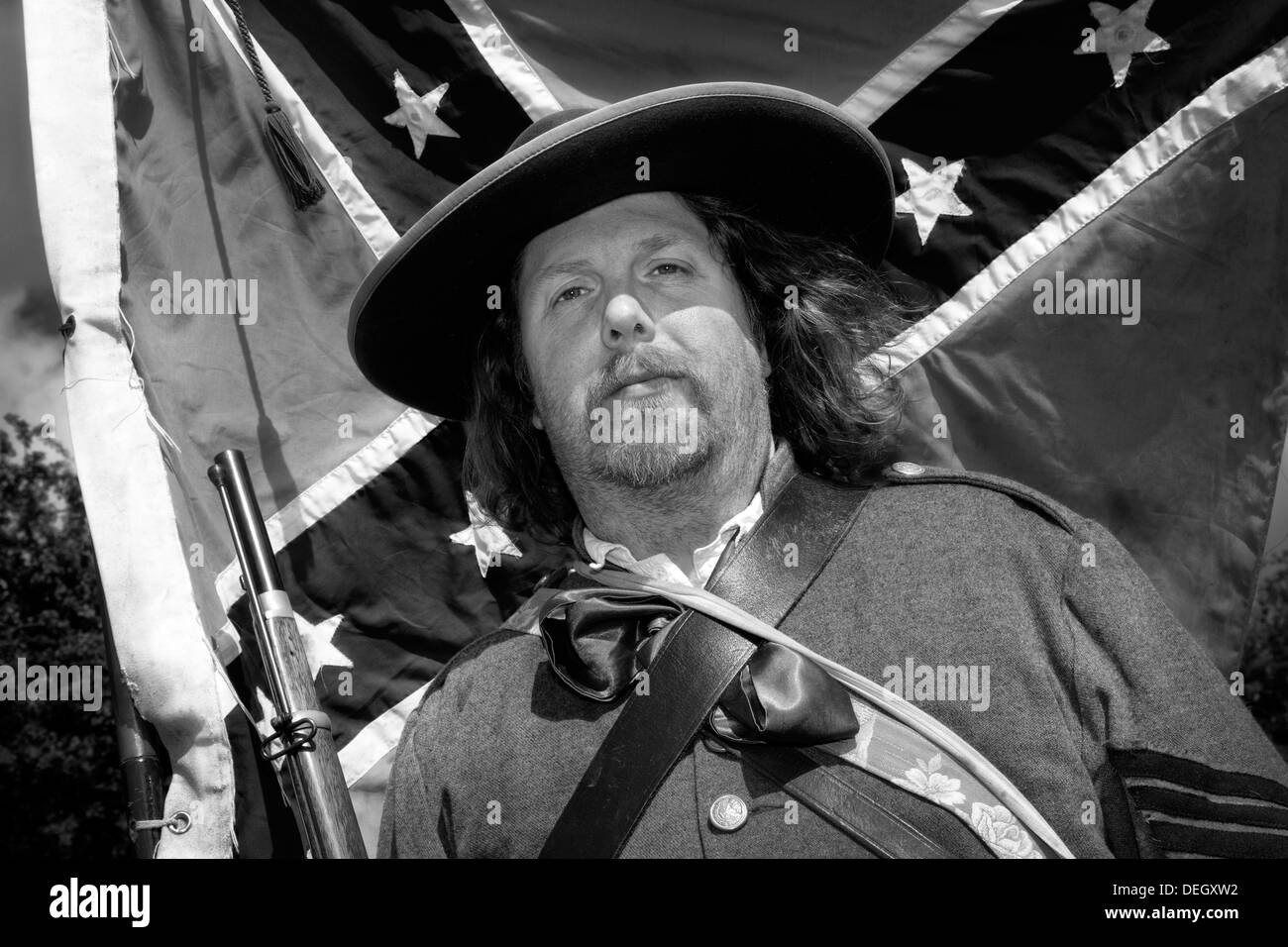 Peter Wemyss, sergente militare Uniformata nel campo dell'esercito confederato American Civil War Re-enactment Society, Ingleton event, UK Foto Stock