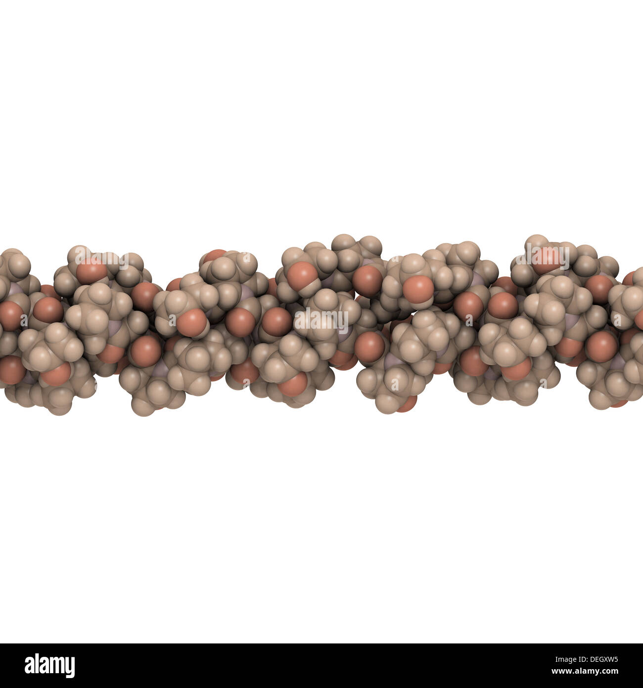 Modello di collagene molecola di proteina, struttura chimica. Il collagene adotta una caratteristica tripla elica struttura. Foto Stock