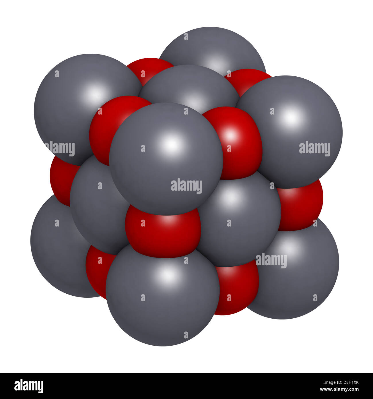 Lime (calce viva, ossido di calcio, CaO) struttura cristallina. Gli atomi  sono rappresentati come colore codificato a sfere Foto stock - Alamy