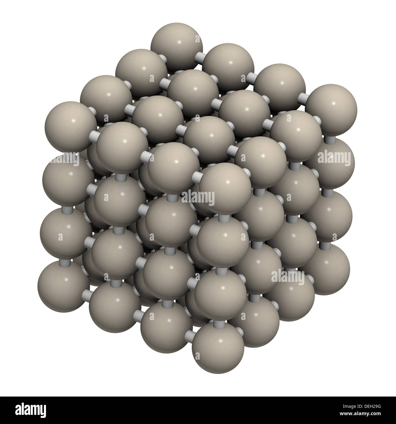 Ferro (Fe, ferrite) metallo, struttura cristallina. Gli atomi sono rappresentati come colore codificato a sfere. Foto Stock