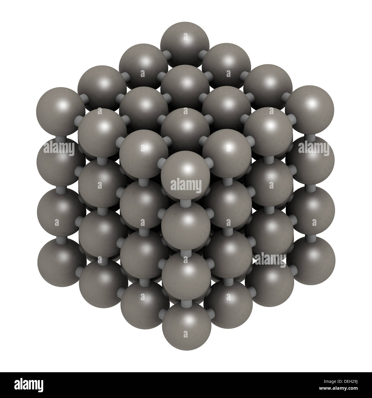 Ferro (Fe, ferrite) metallo, struttura cristallina. Gli atomi sono rappresentati come colore codificato a sfere. Foto Stock