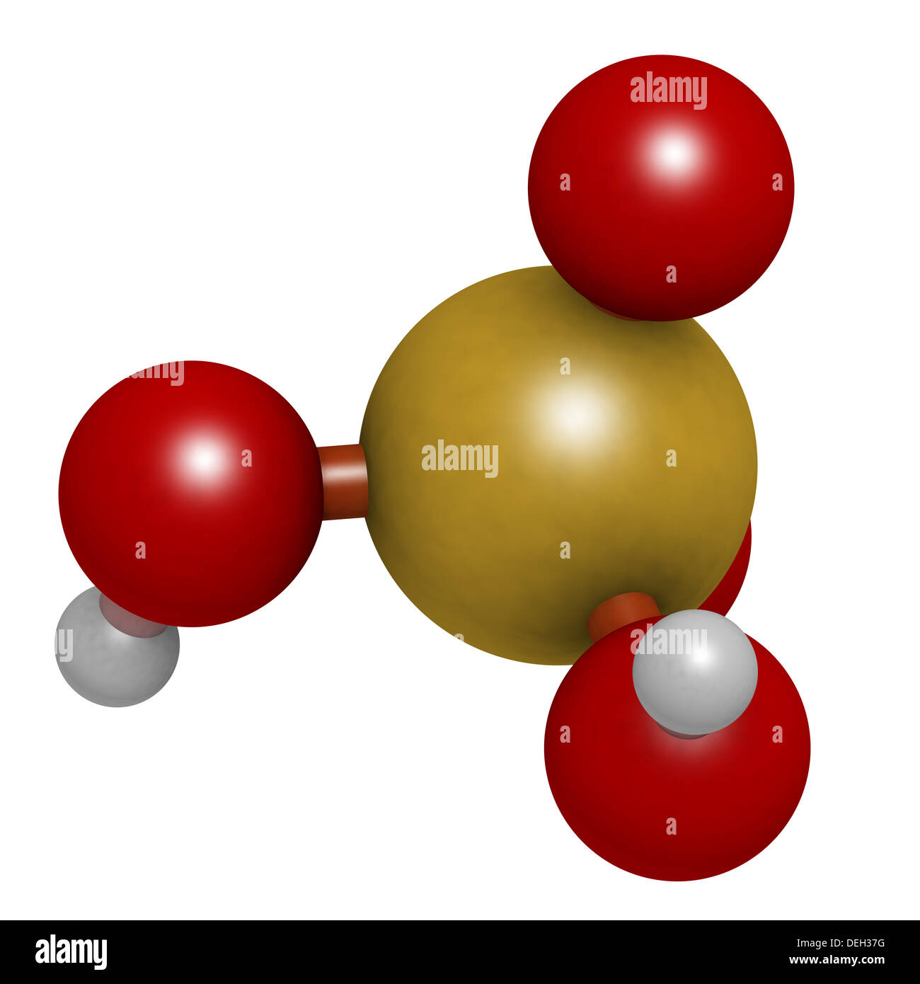 Acido solforico (H2SO4, olio di vetriolo) molecola, struttura chimica.  Altamente corrosivo acido minerale forte Foto stock - Alamy