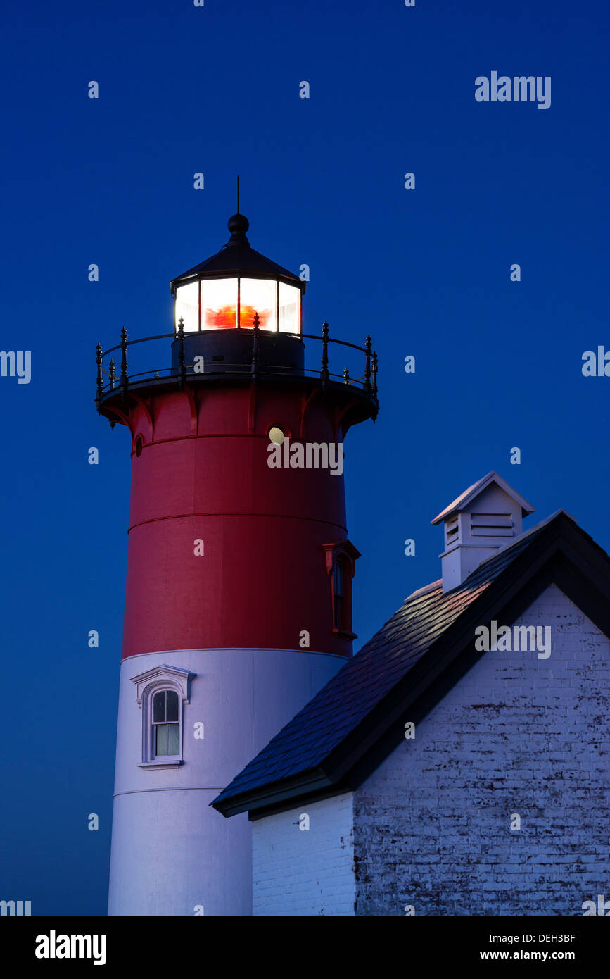 Nauset faro di notte, Eastham, Cape Cod, Massachusetts, STATI UNITI D'AMERICA Foto Stock