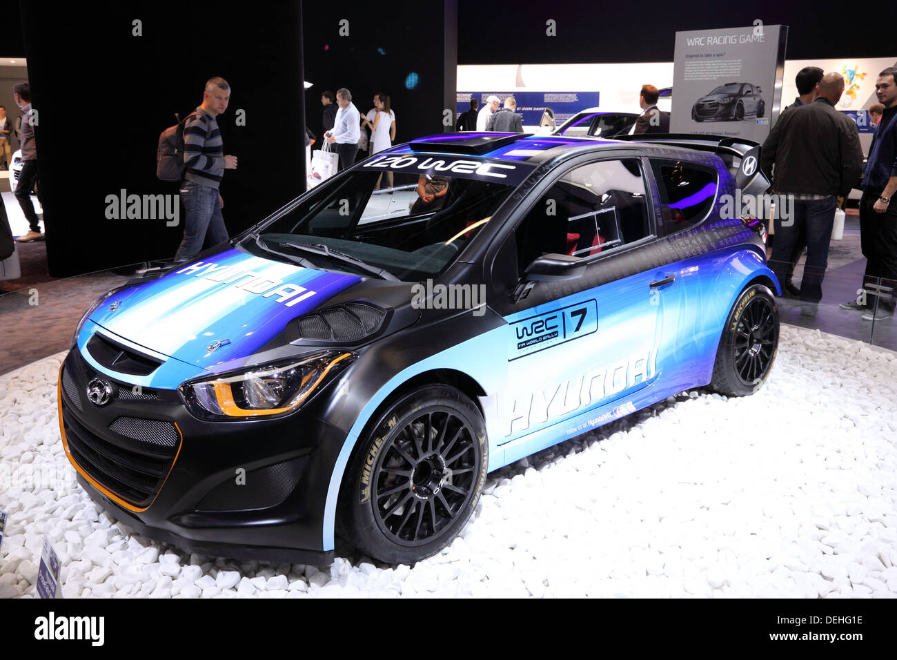 International Motor Show di Francoforte, Germania. Hyundai presentando l'i20 WRC Rallye Racing Car al sessantacinquesimo IAA di Francoforte Foto Stock