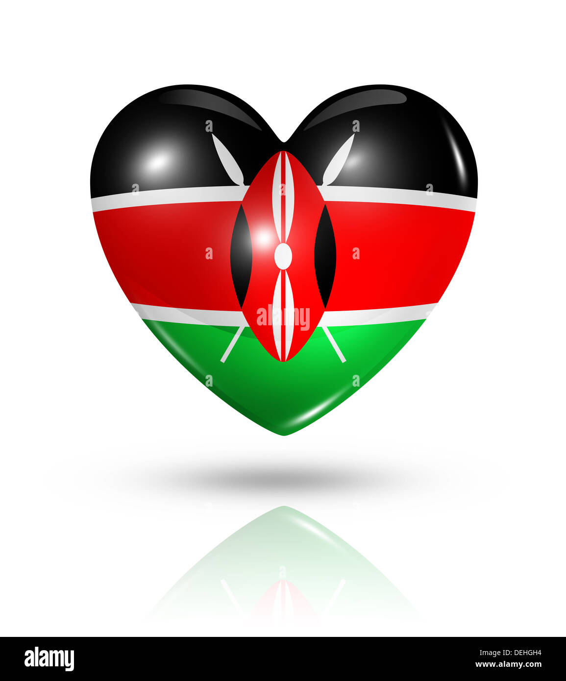 Amore simbolo del Kenya. 3D cuore icona bandiera isolato su bianco con tracciato di ritaglio Foto Stock
