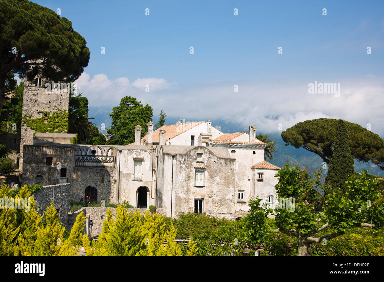 Edificio storico in una città, Villa Rufolo a Ravello, provincia di Salerno, Campania, Italia Foto Stock