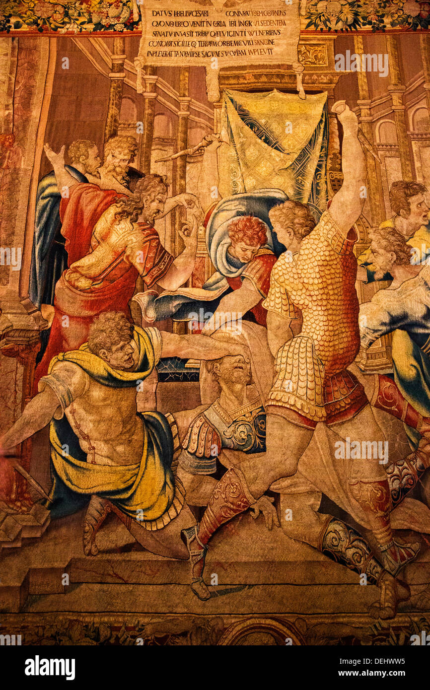 L'assassinio di Giulio Cesare, Galleria degli Arazzi, Musei Vaticani, Città del Vaticano, Roma, lazio, Italy Foto Stock