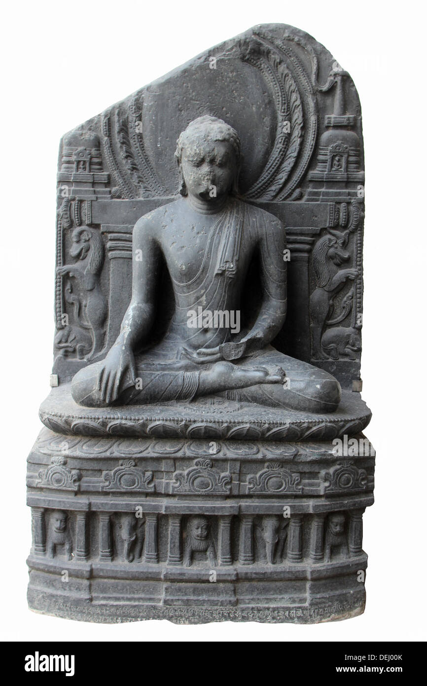Buddha in bhumisparsha mudra, dal decimo secolo trovata nel Bihar ora esposti nel Museo Indiano in Kolkata, il Nov 24, 2012 Foto Stock