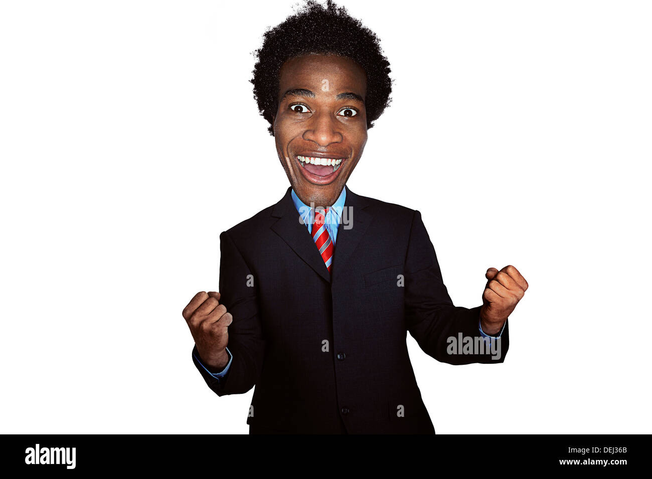 Uomo con grandi Bobble Capo celebrando Foto Stock