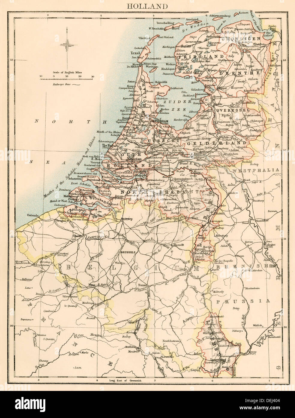 Mappa di Olanda, 1870s. Litografia a colori Foto Stock