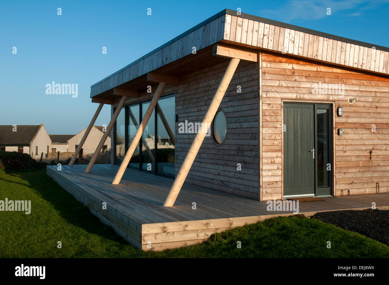 Tourist 'eco-lodge' chalet a John O' Semole, Caithness in Scozia, Regno Unito Foto Stock